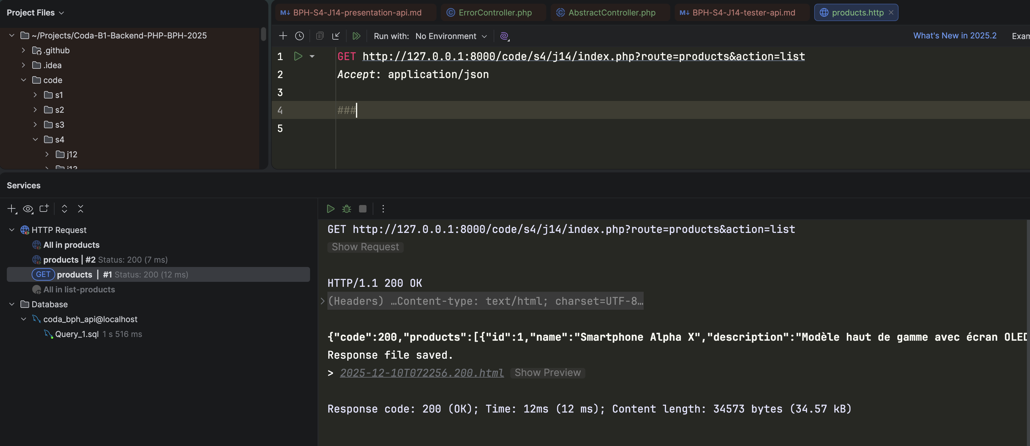 R&eacute;ponse API PHPStorm