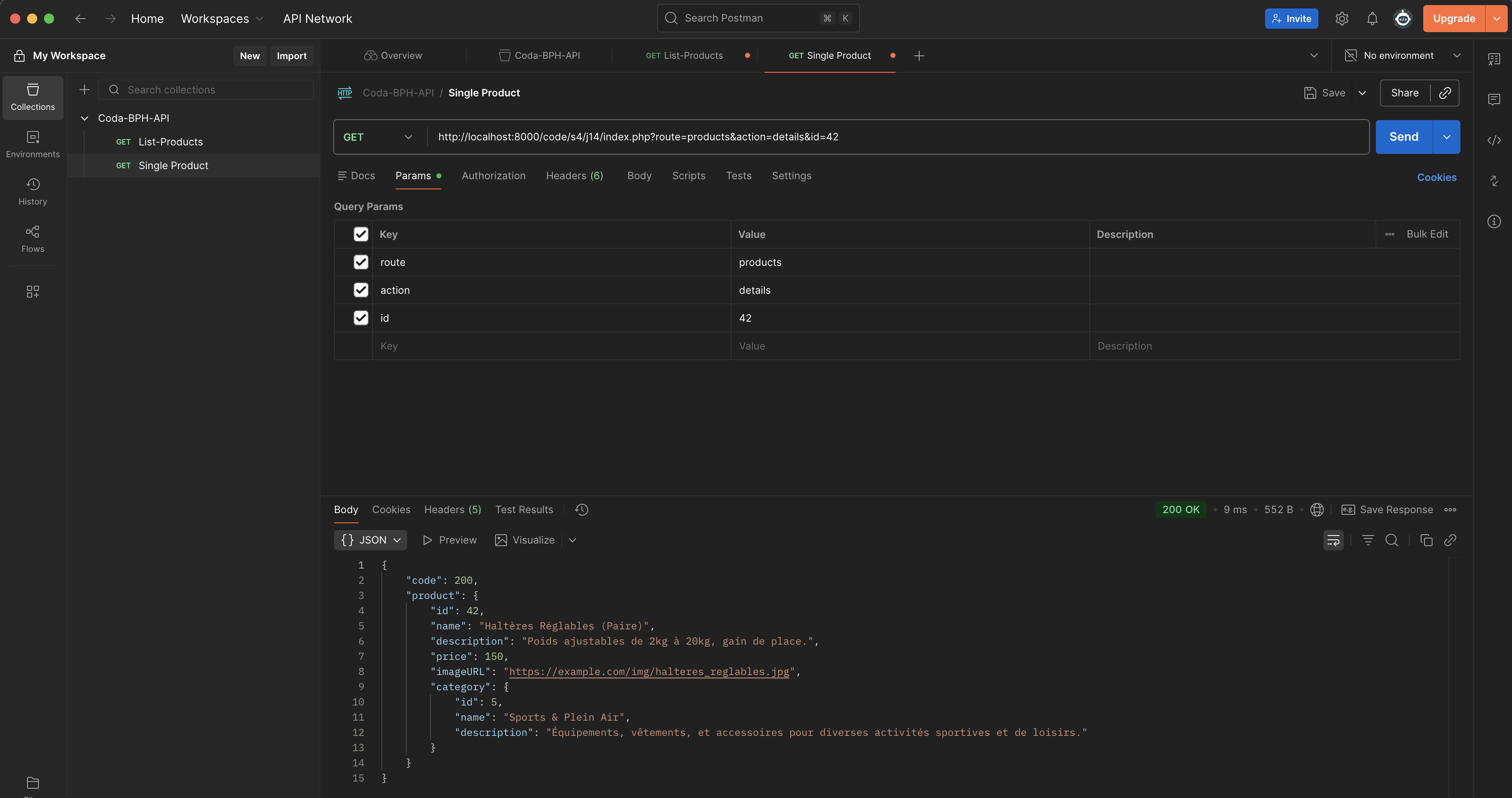 R&eacute;ponse API Postman